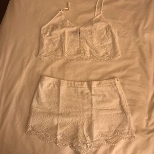 White two piece outfit.